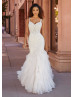 Ivory Lace Ruffled Tulle Open Back Gorgeous Wedding Dress